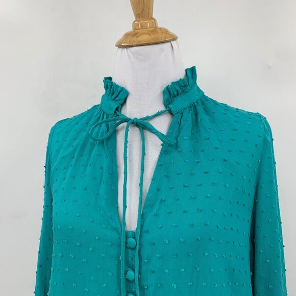 Chelsea & Violet Shirt Dress Womens XS Extra Small Swiss Dot Bell Sleeve Keyhole - Picture 3 of 15